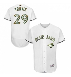 Mens Majestic Toronto Blue Jays 29 Devon Travis Authentic White 2016 Memorial Day Fashion Flex Base Jersey 