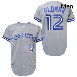 Mens Mitchell and Ness Toronto Blue Jays 12 Roberto Alomar Replica Grey Throwback MLB Jersey