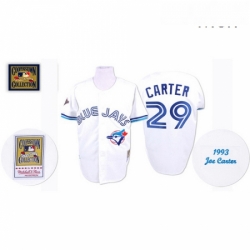 Mens Mitchell and Ness Toronto Blue Jays 29 Joe Carter Authentic White Throwback MLB Jersey