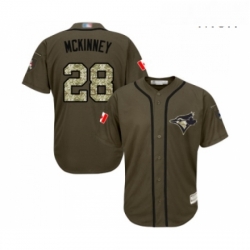 Mens Toronto Blue Jays 28 Billy McKinney Authentic Green Salute to Service Baseball Jersey 