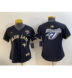 Women Toronto Blue Jays Team Big Logo Black Gold 2025 American League Champions Limited Stitched Baseball Jersey 