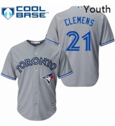 Youth Majestic Toronto Blue Jays 21 Roger Clemens Authentic Grey Road MLB Jersey