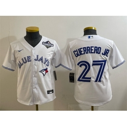 Youth Toronto Blue Jays 27 Vladimir Guerrero Jr  White 2025 World Series Cool Base Stitched Baseball Jersey