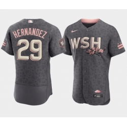 Men Washington Nationals 29 Yadiel Hernandez 2022 Grey City Connect Cherry Blossom Flex Base Stitched MLB jersey