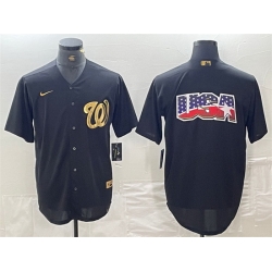 Men Washington Nationals Black Team Big Logo Cool Base Stitched Baseball Jersey 1