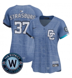 Women Washington Nationals 37 Stephen Strasburg Blue 2025 City Connect Limited Stitched Baseball Jersey