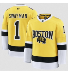 Men Boston Bruins 1 Jeremy Swayman Gold 2026 Stadium Series Stitched Hockey Jersey Men Boston Bruins 1 Jeremy Swayman Gold 2026 Stadium Series Stitched Hockey Jersey