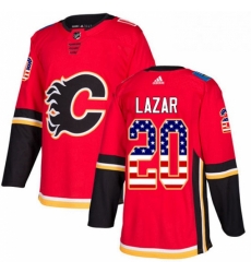 Mens Adidas Calgary Flames 20 Curtis Lazar Authentic Red USA Flag Fashion NHL Jersey 