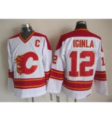 NHL Calgary Flames #12 Jarome Iginla White CCM Throwback Jerseys