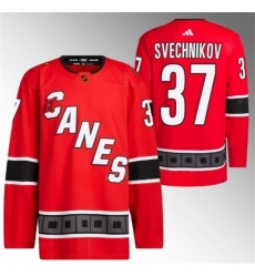 Men Carolina Hurricanes 37 Andrei Svechnikov 2022 23 Reverse Retro Red Stitched Jersey