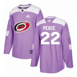 Youth Adidas Carolina Hurricanes 22 Brett Pesce Authentic Purple Fights Cancer Practice NHL Jersey 