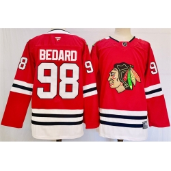 Men Chicago Blackhawks 98 Connor Bedard Red Stitched Hockey Jersey