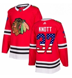 Mens Adidas Chicago Blackhawks 37 Graham Knott Authentic Red USA Flag Fashion NHL Jersey 