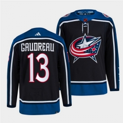 Men Columbus Blue Jackets 13 Johnny Gaudreau Navy 2022 Reverse Retro Stitched Jersey