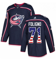 Mens Adidas Columbus Blue Jackets 71 Nick Foligno Authentic Navy Blue USA Flag Fashion NHL Jersey 