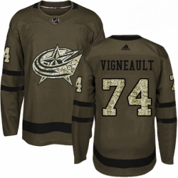 Mens Adidas Columbus Blue Jackets 74 Sam Vigneault Premier Green Salute to Service NHL Jersey 