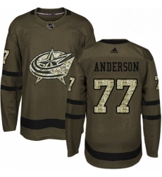 Mens Adidas Columbus Blue Jackets 77 Josh Anderson Premier Green Salute to Service NHL Jersey 