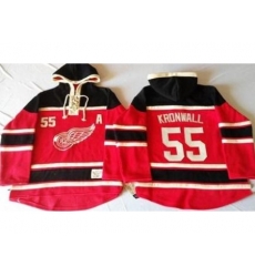 Detroit Red Wings 55 Niklas Kronwall Red Sawyer Hooded Sweatshirt Stitched NHL Jersey