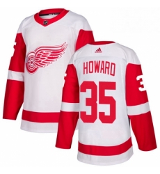 Mens Adidas Detroit Red Wings 35 Jimmy Howard Authentic White Away NHL Jersey 