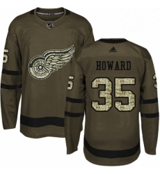 Mens Adidas Detroit Red Wings 35 Jimmy Howard Premier Green Salute to Service NHL Jersey 