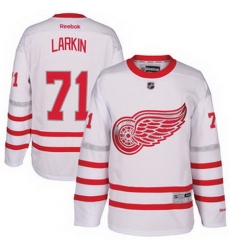 Mens Detroit Red Wings Dylan Larkin Reebok White 2017 Centennial Classic Premier Player Jersey