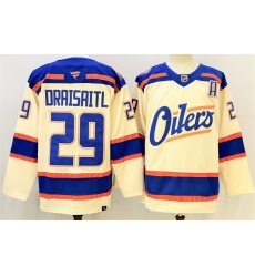 Men Edmonton Oilers 29 Leon Draisaitl Light Beige Alternate With A Patch Stitched Hockey Jersey Men Edmonton Oilers 29 Leon Draisaitl Light Beige Alternate With A Patch Stitched Hockey Jersey