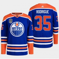 Men Edmonton Oilers 35 Olivier Rodrigue Royal 2024 Stanley Cup Final Patch Stitched Jersey