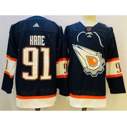 Men Edmonton Oilers 91 Evander Kane Navy 2022 23 Reverse Retro Stitched Jersey