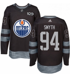 Mens Adidas Edmonton Oilers 94 Ryan Smyth Authentic Black 1917 2017 100th Anniversary NHL Jersey 