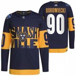 Men Nashville Predators 90 Mark Borowiecki 2022 Navy Stadium Series Breakaway Player Stitched Jersey