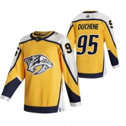 Men Nashville Predators 95 Matt Duchene Yellow Adidas 2020 21 Reverse Retro Alternate NHL Jersey