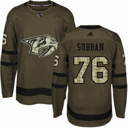 Mens Adidas Nashville Predators 76 PK Subban Authentic Green Salute to Service NHL Jersey 