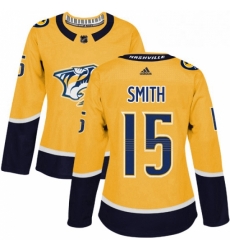 Womens Adidas Nashville Predators 15 Craig Smith Authentic Gold Home NHL Jersey 