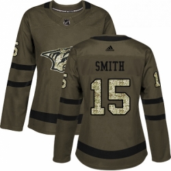 Womens Adidas Nashville Predators 15 Craig Smith Authentic Green Salute to Service NHL Jersey 