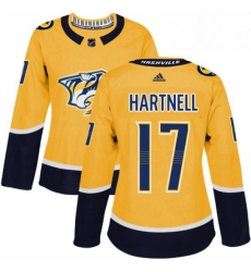 Womens Adidas Nashville Predators 17 Scott Hartnell Authentic Gold Home NHL Jersey 