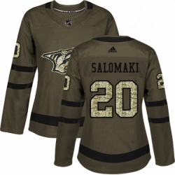 Womens Adidas Nashville Predators 20 Miikka Salomaki Authentic Green Salute to Service NHL Jersey 