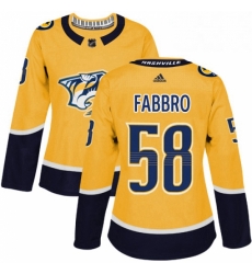 Womens Adidas Nashville Predators 58 Dante Fabbro Authentic Gold Home NHL Jersey 