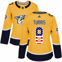 Womens Adidas Nashville Predators 8 Kyle Turris Authentic Gold USA Flag Fashion NHL Jersey 