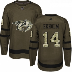 Youth Adidas Nashville Predators 14 Mattias Ekholm Authentic Green Salute to Service NHL Jersey 