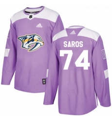 Youth Adidas Nashville Predators 74 Juuse Saros Authentic Purple Fights Cancer Practice NHL Jersey 