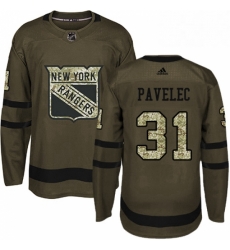 Mens Adidas New York Rangers 31 Ondrej Pavelec Premier Green Salute to Service NHL Jersey 