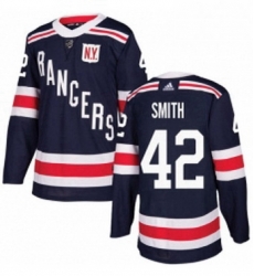 Mens Adidas New York Rangers 42 Brendan Smith Authentic Navy Blue 2018 Winter Classic NHL Jersey 