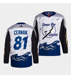 Men Tampa Bay Lightning 81 Erik Cernak White 2022 Reverse Retro Stitched Jersey