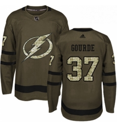 Mens Adidas Tampa Bay Lightning 37 Yanni Gourde Authentic Green Salute to Service NHL Jersey 