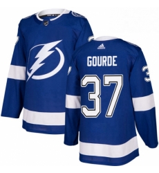 Mens Adidas Tampa Bay Lightning 37 Yanni Gourde Premier Royal Blue Home NHL Jersey 