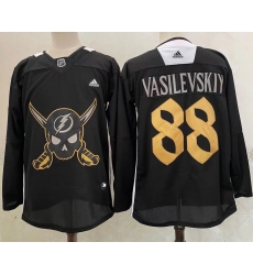 Men's Tampa Bay Lightning #88 Andrei Vasilevskiy Black Pirate Themed Warmup Authentic Jersey