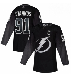 Mens Tampa Bay Lightning 91 Steven Stamkos adidas Alternate Authentic Player Jersey Black 