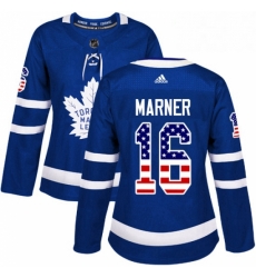 Womens Adidas Toronto Maple Leafs 16 Mitchell Marner Authentic Royal Blue USA Flag Fashion NHL Jersey 