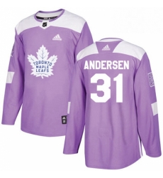 Youth Adidas Toronto Maple Leafs 31 Frederik Andersen Authentic Purple Fights Cancer Practice NHL Jersey 