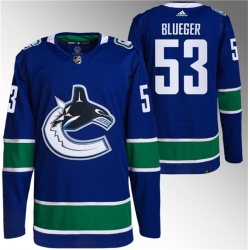 Men Vancouver Canucks 53 Teddy Blueger Blue Retro Stitched Jersey